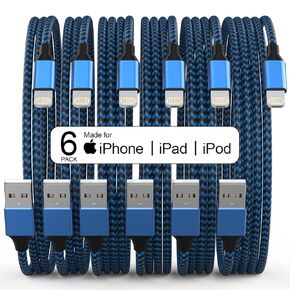 6 عبوات (3/3/6/6/6/10 قدم) [معتمدة من Apple MFi] كابل لايتنينج طويل لشاحن iPhone شحن سريع ومزامنة بيانات عالية السرعة كابل USB متوافق مع iPhone 13/12/11 Pro Max/XS MAX/XR/XS/ اكس/8/7/بلس/6S ايباد اير بودز