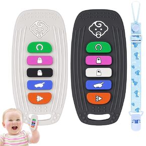 NPET Teething Toys for Babies 6-12 Months, Car Remote Control Teether for Baby Sore Gums Relief Baby Toys 3-6 Months, Anti-Drop Soft Silicone Baby Teething Toys BPA Free Toddler Girl Boy Toys (Black)