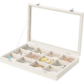 Coward Jewelry Organizer Box, Ice Beige Velvet Blank Display Tray Case with Lid for Storage Necklaces Bracelets Rings Beads and Jewelry Accessories in Kuwait