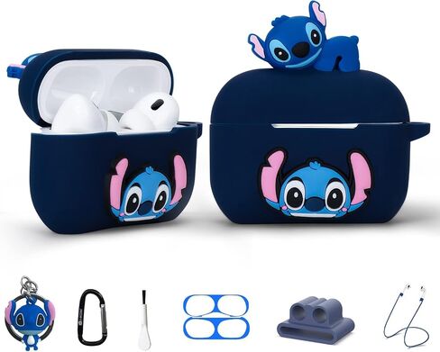 حافظة كرتونية لطيفة من السيليكون لجهاز Apple Airpod 3، مجموعة ملحقات 7 في 1، غطاء واقٍ، حافظة من السيليكون/سلسلة مفاتيح/حلقة تسلق/ملصق غبار معدني/فرشاة تنظيف/حبل مضاد للضياع، أفضل هدية in Kuwait