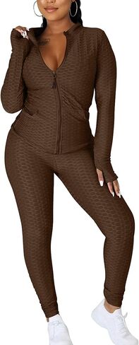 طقم بنطال ضيق نسائي بأكمام طويلة من Cailami مكون من قطعتين ملابس رياضية للتمرين in Kuwait