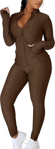 طقم بنطال ضيق نسائي بأكمام طويلة من Cailami مكون من قطعتين ملابس رياضية للتمرين in Kuwait