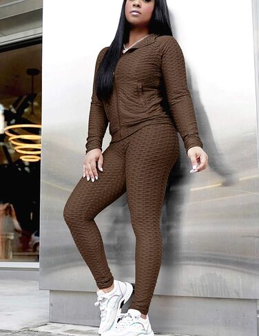 طقم بنطال ضيق نسائي بأكمام طويلة من Cailami مكون من قطعتين ملابس رياضية للتمرين in Kuwait