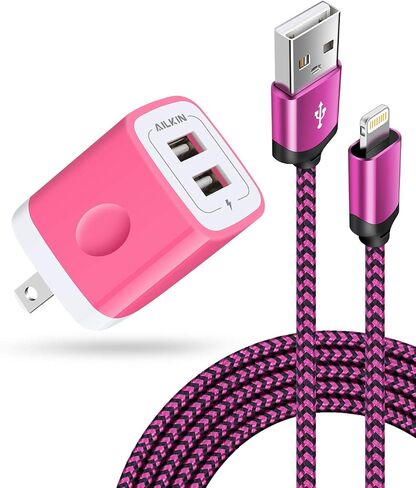 شواحن iPhone AILKIN، [معتمدة من Apple MFI] كابل USB-C مجدول بطول 6 أقدام + شاحن حائط USB، قابس سلك طاقة للشحن السريع لهاتف iPhone 15 Pro Max 15Pro 15 Plus، Galaxy A25 A15 5G A14 A03s S23 Ultra in Kuwait