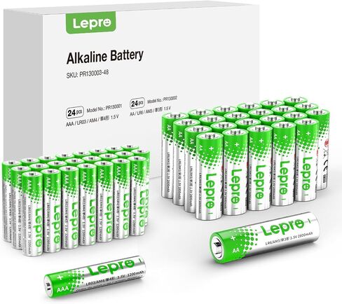 مجموعة بطاريات Lepro AA وAAA تحتوي على 24 قطعة، حزمة متنوعة من البطاريات طاقة قلوية عالية الأداء - 12 بطارية AA مزدوجة و12 بطارية AAA ثلاثية in Kuwait