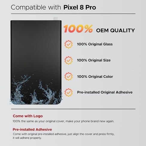 متوافق مع استبدال الغطاء الزجاجي الخلفي لهاتف Pixel 8 Pro، الزجاج الخلفي لهاتف Pixel 8 Pro لجميع شركات النقل، يتضمن أدوات الإصلاح والتعليمات، خليج in Kuwait