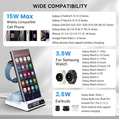 Wireless Charger for Samsung S25 with Clock 3 in 1 Android Charging Station in Kuwait
