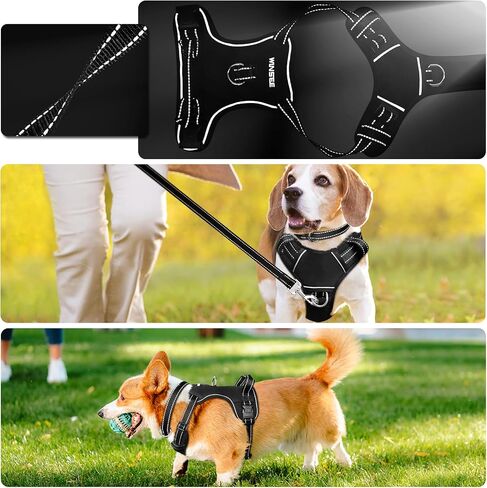 WINSEE Dog/Pet Harnesses No Pull with Dog Collar, Adjustable Reflective Oxford Outdoor Vest, Front/Back Leash Clips for Small, Medium, Large, Extra Large Dogs, Easy Control Handle for Walking in Saudi Arabia