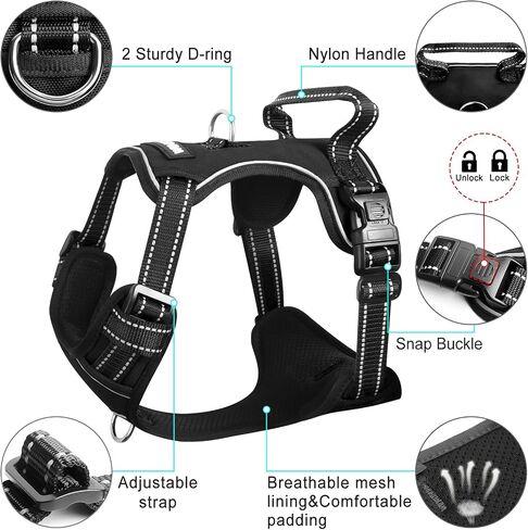 WINSEE Dog/Pet Harnesses No Pull with Dog Collar, Adjustable Reflective Oxford Outdoor Vest, Front/Back Leash Clips for Small, Medium, Large, Extra Large Dogs, Easy Control Handle for Walking in Saudi Arabia