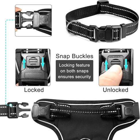 WINSEE Dog/Pet Harnesses No Pull with Dog Collar, Adjustable Reflective Oxford Outdoor Vest, Front/Back Leash Clips for Small, Medium, Large, Extra Large Dogs, Easy Control Handle for Walking in Saudi Arabia
