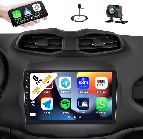 ستيريو سيارة Camecho 8-Core 4+64G Android 13 لسيارة Jeep Renegade 2015-2020، شاشة لمس IPS مقاس 9 بوصات، تشغيل لاسلكي وAndroid Auto، بلوتوث FM/RDS GPS WiFi EQ DSP SWC + كاميرا احتياطية AHD in Saudi Arabia