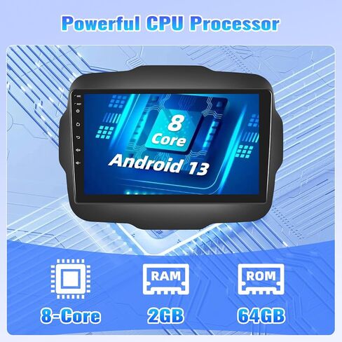 ستيريو سيارة Camecho 8-Core 4+64G Android 13 لسيارة Jeep Renegade 2015-2020، شاشة لمس IPS مقاس 9 بوصات، تشغيل لاسلكي وAndroid Auto، بلوتوث FM/RDS GPS WiFi EQ DSP SWC + كاميرا احتياطية AHD in Saudi Arabia