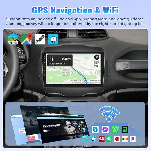ستيريو سيارة Camecho 8-Core 4+64G Android 13 لسيارة Jeep Renegade 2015-2020، شاشة لمس IPS مقاس 9 بوصات، تشغيل لاسلكي وAndroid Auto، بلوتوث FM/RDS GPS WiFi EQ DSP SWC + كاميرا احتياطية AHD in Saudi Arabia