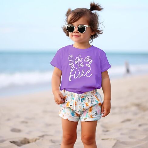 Five Floral 5th Birthday Shirt for Toddler Girls Fifth Birthday Outfit in Kuwait