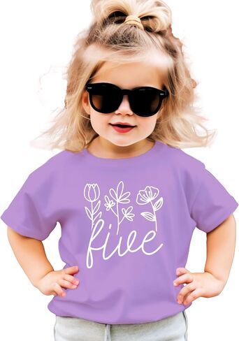 Five Floral 5th Birthday Shirt for Toddler Girls Fifth Birthday Outfit in Kuwait