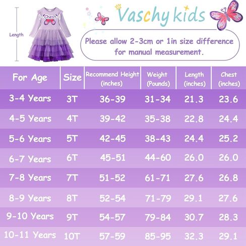 VASCHY Dress for Girls,Cute Girls Long Sleeve Princess Party Outfit Clothes,Toddler/Little/Big Kid Girls Clothing 2-10T in Kuwait