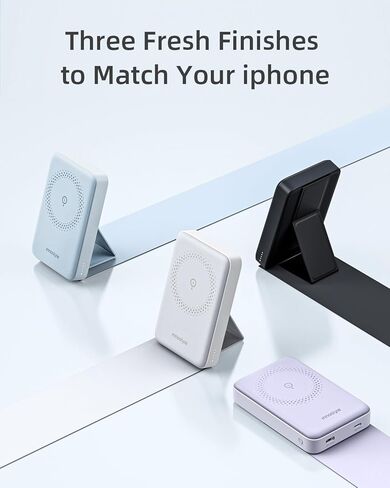 بنك طاقة لاسلكي مغناطيسي، شاحن محمول مغناطيسي بقدرة 10000 مللي أمبير في الساعة مع حامل قابل للطي لسلسلة iPhone 15/14/13/12، شحن سريع PD 20 وات مع كابل USB-C in Kuwait