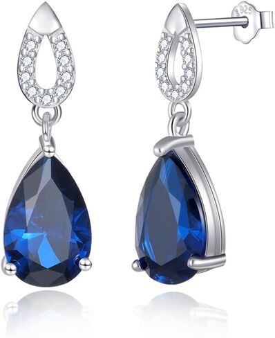 JIANGXIN Teardrop Birthstone 925 Sterling Silver Rhodium Plated Gemstone Jewelry Set for Women Stud Earring Pendant Necklace 16~18inch Italian Box chain in Kuwait