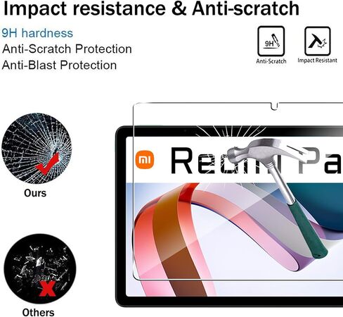 واقي شاشة Redmi Pad pro/Xiaomi Poco Pad مقاس 12.1 بوصة، صلابة 9H، مضاد للخدش، غطاء زجاجي مقسى، صديق للحافظة، مضاد للخدش، (عبوتان) in Kuwait
