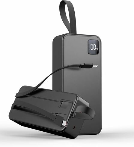 Portable Charger with Built in Cables, Portable Charger with Cords Wires Slim 10000mAh Travel Essentials Battery Pack 4 Outputs 3A High Speed Power Bank for iPhone 15 14 13 Samsung Pixel LG Moto iPad in Saudi Arabia