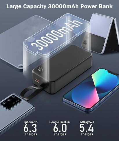 Portable Charger with Built in Cables, Portable Charger with Cords Wires Slim 10000mAh Travel Essentials Battery Pack 4 Outputs 3A High Speed Power Bank for iPhone 15 14 13 Samsung Pixel LG Moto iPad in Saudi Arabia