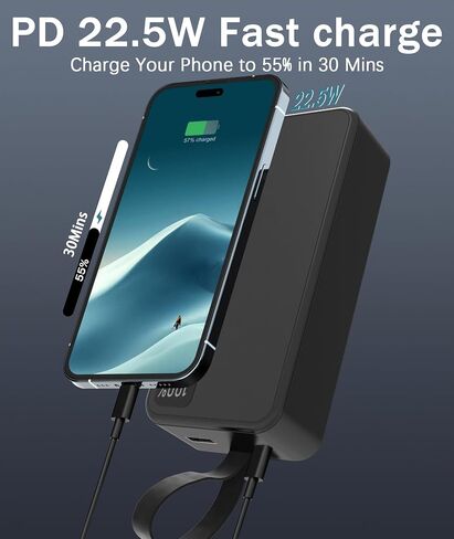 Portable Charger with Built in Cables, Portable Charger with Cords Wires Slim 10000mAh Travel Essentials Battery Pack 4 Outputs 3A High Speed Power Bank for iPhone 15 14 13 Samsung Pixel LG Moto iPad in Saudi Arabia