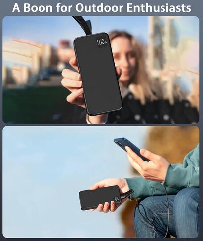 Portable Charger with Built in Cables, Portable Charger with Cords Wires Slim 10000mAh Travel Essentials Battery Pack 4 Outputs 3A High Speed Power Bank for iPhone 15 14 13 Samsung Pixel LG Moto iPad in Saudi Arabia