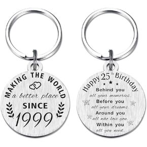 ABNTY 25th Birthday Gifts for Women Men, 25 Year Old Birthday Keychain, Born in 1998 Gifts, 1998 Birthday Decorations