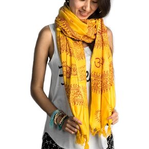 Tribe Azure Large Om Scarf Wrap Yoga Soft Cotton Mix Hand Printed Boho Bohemian White Black Yellow in Saudi Arabia