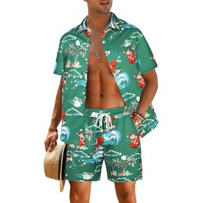 EISHOPEER Men's Flower Shirt Hawaiian Sets Casual Button Down Short Sleeve Shirt and Solid Quick Dry Beach Shorts S-3XL