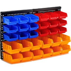 VEOFEMLEA 5 Colors Wall Mounted Storage Bins kit, Tool Organizer Bins Parts Rack, 30-Bin Organizer Shop Storage Rack, 2023 NEW