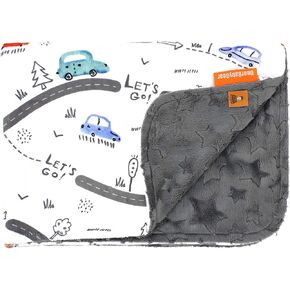 بطانية الأطفال Dear Baby Gear Cars - بطانية أطفال بطبقة مزدوجة - بطانيات للأطفال الصغار - للأولاد والبنات - السيارات والشاحنات ومركبات البناء والمعدات الثقيلة، رمادي - 40 بوصة × 30 بوصة
