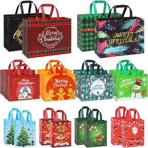 YANGTE Christmas Gift Bags 20 packs Assorted Sizes (4 Extra Large 16", 8 Large 12", 8 Medium 9") Christmas Bags With Handle Reusable Non-Woven Xmas Tote Bags Holiday Gift Bags