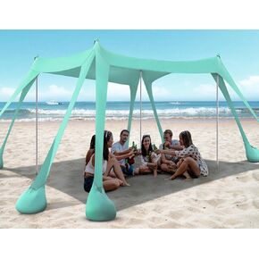 Beach Tent, Beach Canopy UPF50+ UV Protection, 10x10ft Beach Shade Sun Shelter with 8 Sandbags, Sand Shovels, Ground Pegs, Stability Poles for Camping, Fishing, Picnic, Backyard Fun, Royal Blue