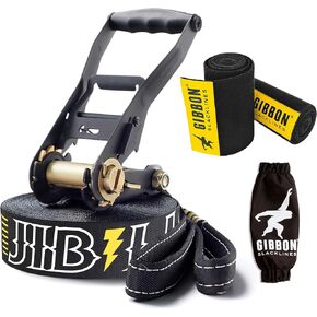 Gibbon JibLine XL Slackline with TreeWear - Jumpline & Trickline 82ft Slack Line (66ft line + 8ft Ratchet Strap (2) with Reinforced Loop), 2" Line