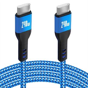 20FT 240W USB C to USB C Super Fast Charging Cable,Nylon Braided Type C to Type C Charge Cable Compatible with iPhone 15,iPad Air 5/4,iPad Mini 6,MacBook Pro/Air,Samsung Galaxy S24/S23,Pixel(Grey)