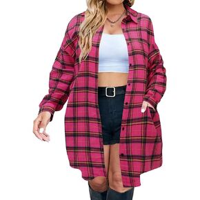 IN'VOLAND Womens Plus Size Buffalo Plaid Flannel Shirt Long Sleeve Button Down Blouses Tops Shacket Jackets Coats