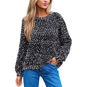 CUPSHE Women Pullover Sweater Rainbow Pom Ribbed Long Sleeves Colorful Jumper Tops