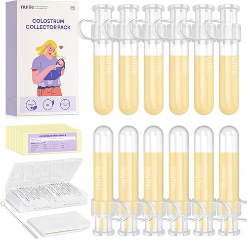 Nuliie Colostrum Collector Kit 7ml/12pcs, Leakproof, Reusable Breast Milk Collector, Heat & Freezer Resistant, BPA-Free, With Cotton Cloth Wipe, Storage Case, Cleaning Brush -Ready-to-Use for Newborns in Saudi Arabia
