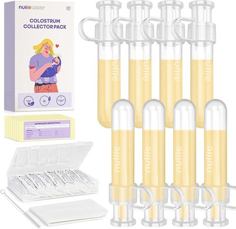 Nuliie Colostrum Collector Kit 7ml/12pcs, Leakproof, Reusable Breast Milk Collector, Heat & Freezer Resistant, BPA-Free, With Cotton Cloth Wipe, Storage Case, Cleaning Brush -Ready-to-Use for Newborns in Saudi Arabia