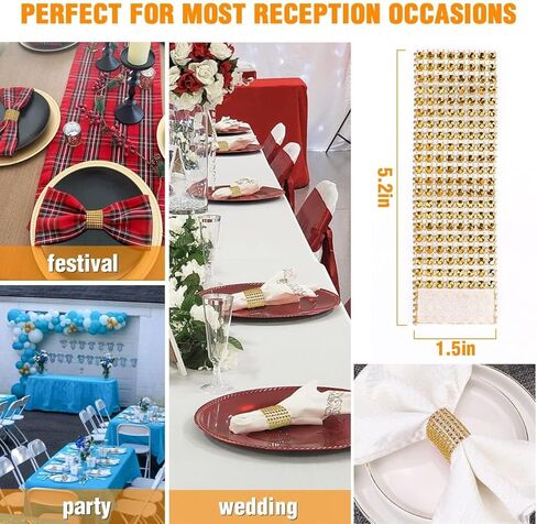 Wotoban Bling Napkin Rings مجموعة من 150، حجر الراين حلقات المناديل الذهبية الماس الزينة حامل المناديل السائبة لحفل الزفاف، العشاء، الحفلات، ديكورات الطاولة، ذهبي in Kuwait