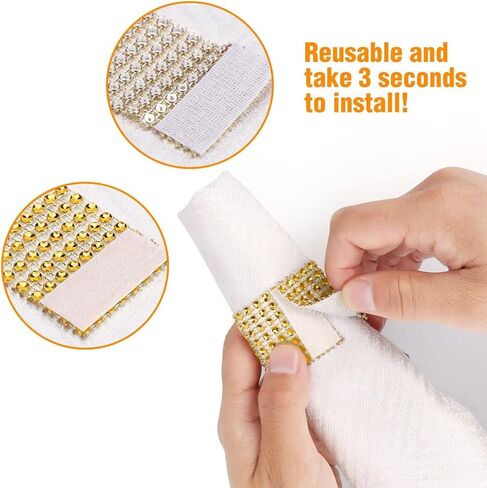 Wotoban Bling Napkin Rings مجموعة من 150، حجر الراين حلقات المناديل الذهبية الماس الزينة حامل المناديل السائبة لحفل الزفاف، العشاء، الحفلات، ديكورات الطاولة، ذهبي in Kuwait