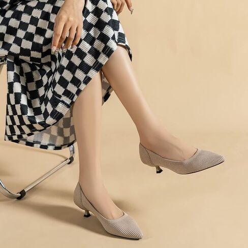 youngshow Women's Pumps Kitten Heels Pointed Toe Knit Slip On Comfortable Casual Formal Dress Shoes in Kuwait