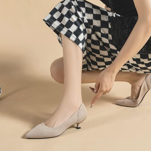 youngshow Women's Pumps Kitten Heels Pointed Toe Knit Slip On Comfortable Casual Formal Dress Shoes in Kuwait