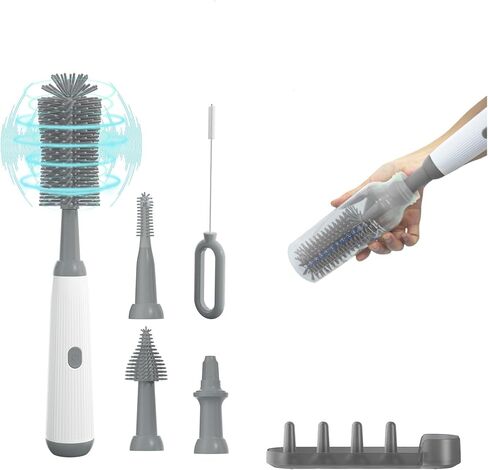 Electric Baby Bottle Brush Cleaner with Extended Handle & Drying Holder, Baby Bottle Brush Set with Silicone Bottle/Nipple/Crevice/Brush,Straw Cleaner,Lifesaver Automatic Bottle Cleaner,Green in Saudi Arabia