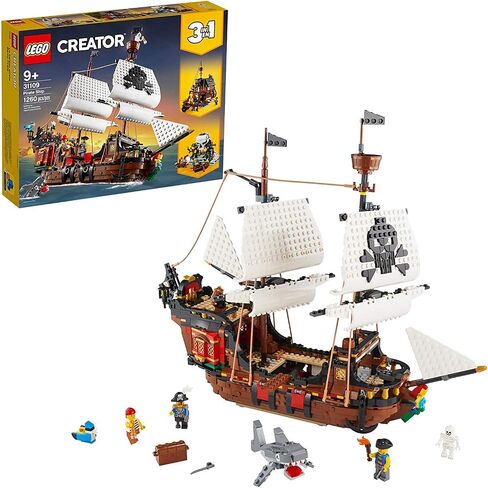 LEGO Creator 3in1 Pirate Ship 31109 Building Set - Toy Ship with Inn, Skull Island, Featuring 4 Minifigures, Shark Figure, Gift for Kids, Boys, and Girls Ages 9+ Years Old in Saudi Arabia