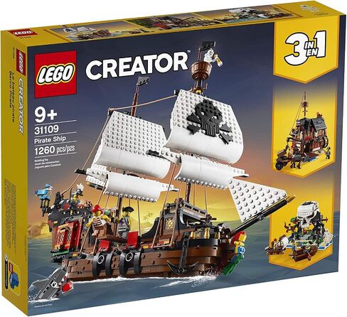 LEGO Creator 3in1 Pirate Ship 31109 Building Set - Toy Ship with Inn, Skull Island, Featuring 4 Minifigures, Shark Figure, Gift for Kids, Boys, and Girls Ages 9+ Years Old in Saudi Arabia
