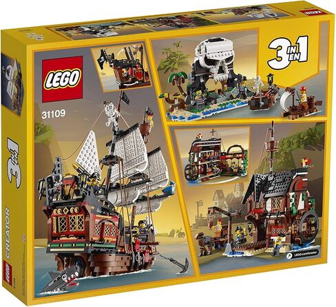 LEGO Creator 3in1 Pirate Ship 31109 Building Set - Toy Ship with Inn, Skull Island, Featuring 4 Minifigures, Shark Figure, Gift for Kids, Boys, and Girls Ages 9+ Years Old in Saudi Arabia