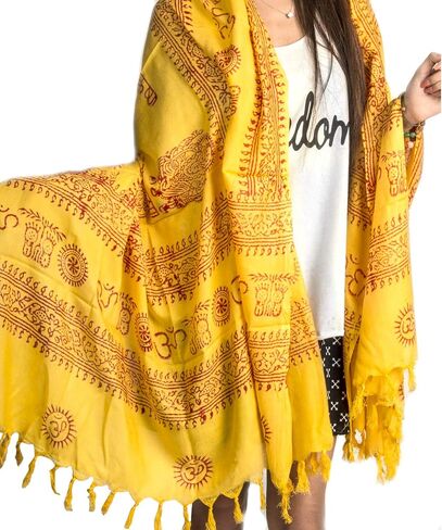 وشاح Tribe Azure Large Om وشاح يوجا من مزيج القطن الناعم المطبوع يدويًا بوهو بوهيمي أبيض وأسود وأصفر in Kuwait