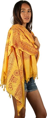 وشاح Tribe Azure Large Om وشاح يوجا من مزيج القطن الناعم المطبوع يدويًا بوهو بوهيمي أبيض وأسود وأصفر in Kuwait